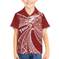 Tonga Independence Day Kid Hawaiian Shirt Tongatapu Lion Ngatu Motifs LT7 Kid Red - Polynesian Pride