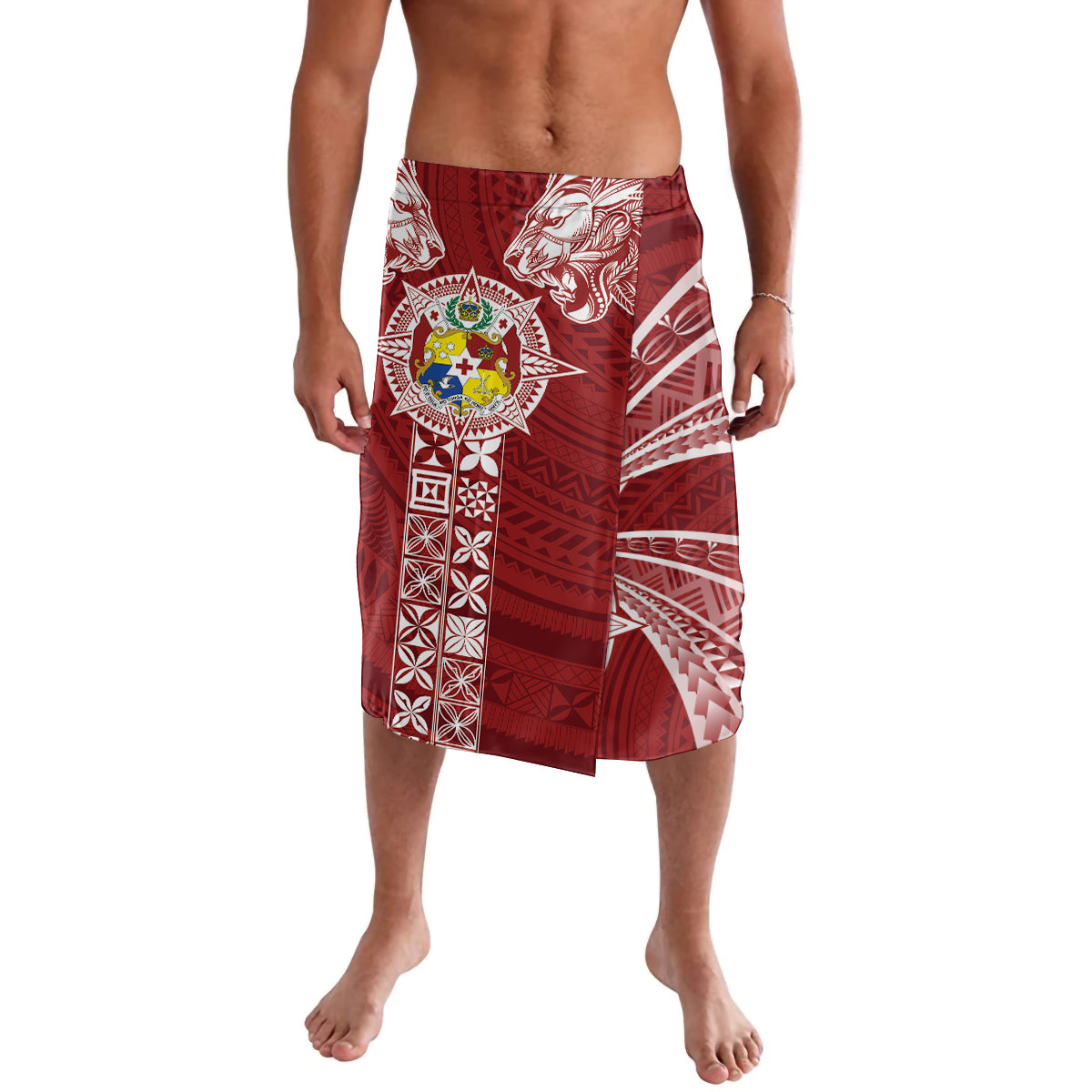 Tonga Independence Day Lavalava Tongatapu Lion Ngatu Motifs LT7 Red - Polynesian Pride