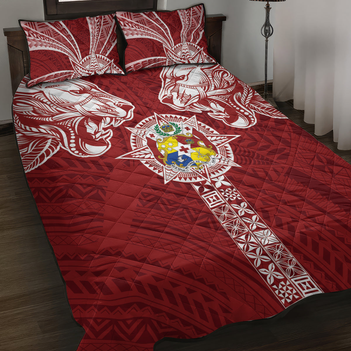 Tonga Independence Day Quilt Bed Set Tongatapu Lion Ngatu Motifs LT7 Red - Polynesian Pride