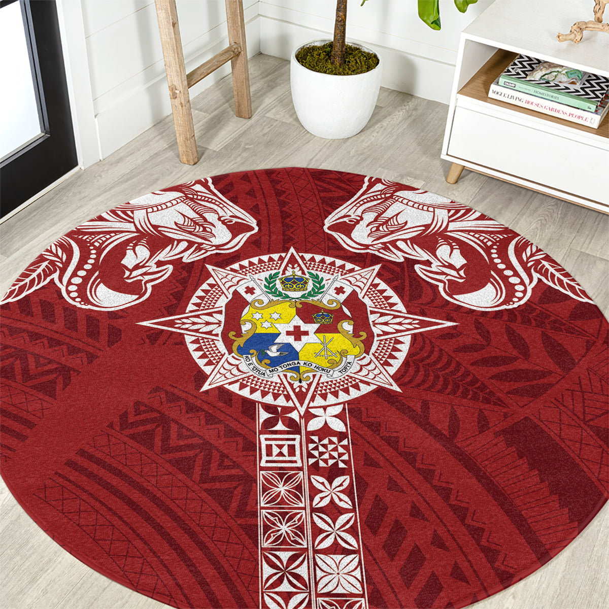 Tonga Independence Day Round Carpet Tongatapu Lion Ngatu Motifs LT7 Red - Polynesian Pride