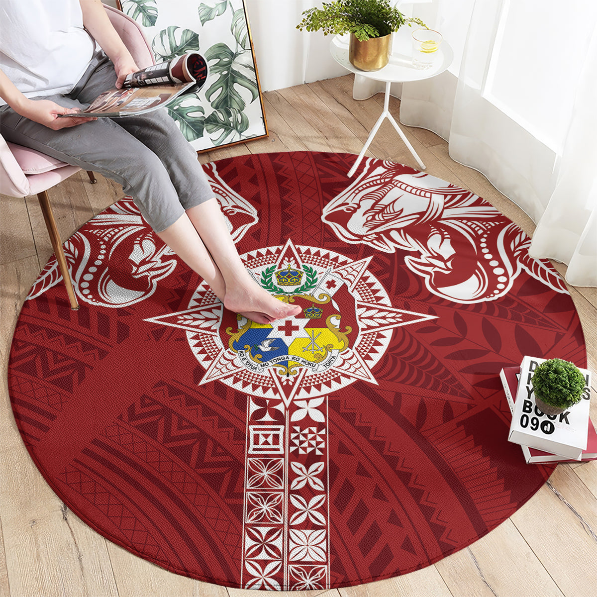 Tonga Independence Day Round Carpet Tongatapu Lion Ngatu Motifs LT7 - Polynesian Pride