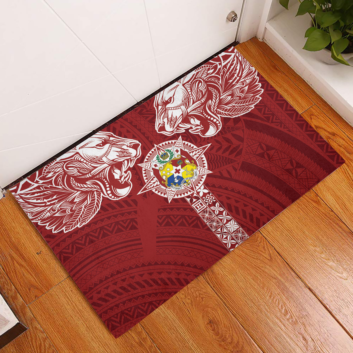 Tonga Independence Day Rubber Doormat Tongatapu Lion Ngatu Motifs LT7 Red - Polynesian Pride
