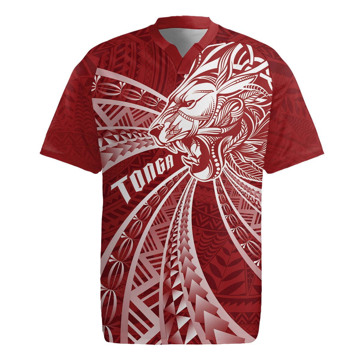 Tonga Independence Day Rugby Jersey Tongatapu Lion Ngatu Motifs LT7 Red - Polynesian Pride