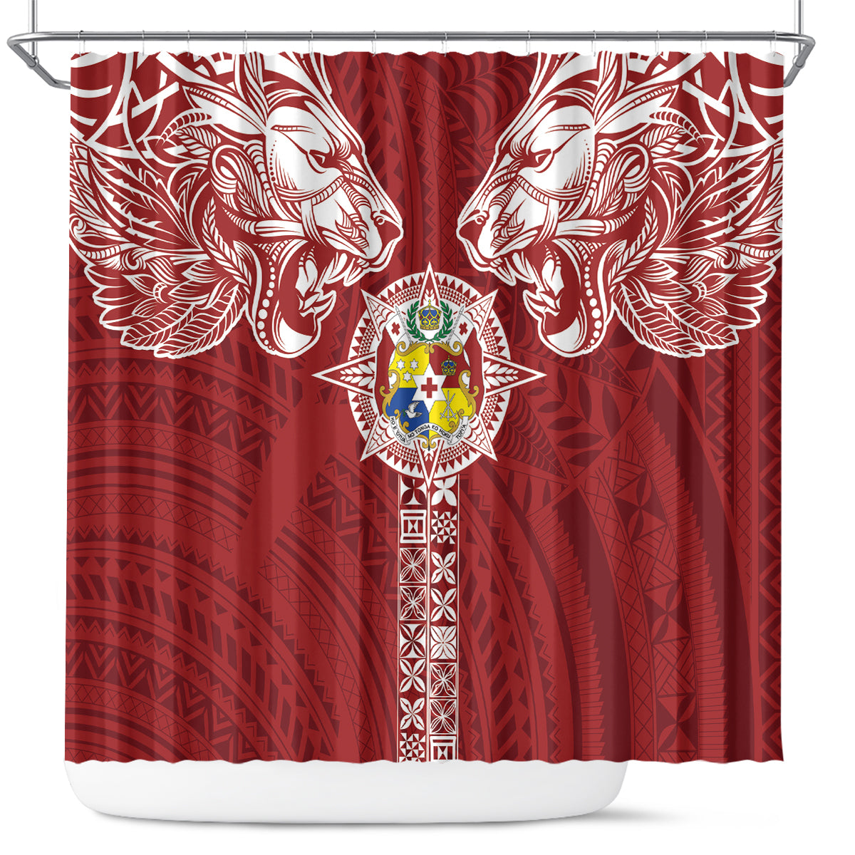 Tonga Independence Day Shower Curtain Tongatapu Lion Ngatu Motifs LT7 Red - Polynesian Pride