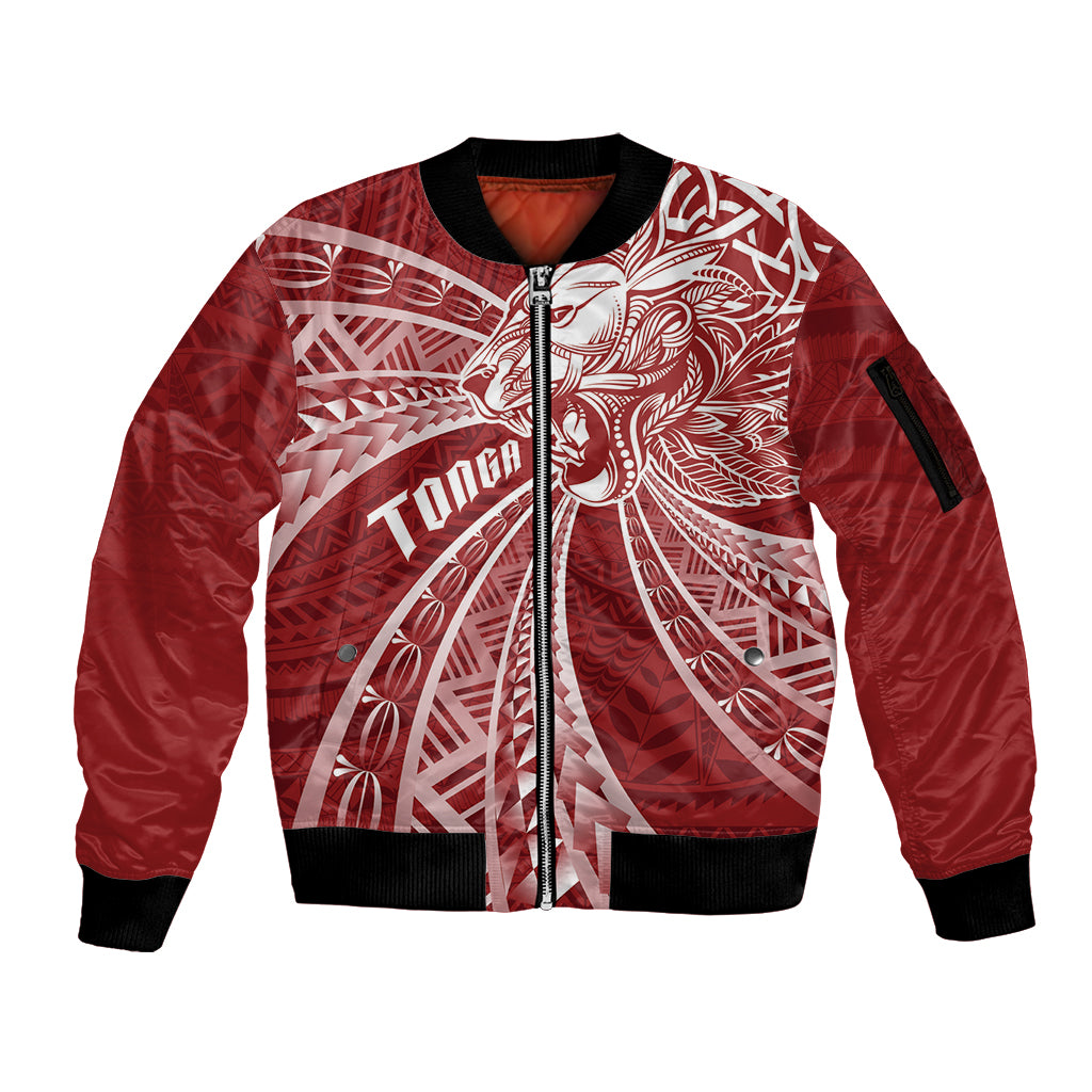 Tonga Independence Day Sleeve Zip Bomber Jacket Tongatapu Lion Ngatu Motifs LT7 Unisex Red - Polynesian Pride