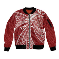 Tonga Independence Day Sleeve Zip Bomber Jacket Tongatapu Lion Ngatu Motifs LT7 Unisex Red - Polynesian Pride