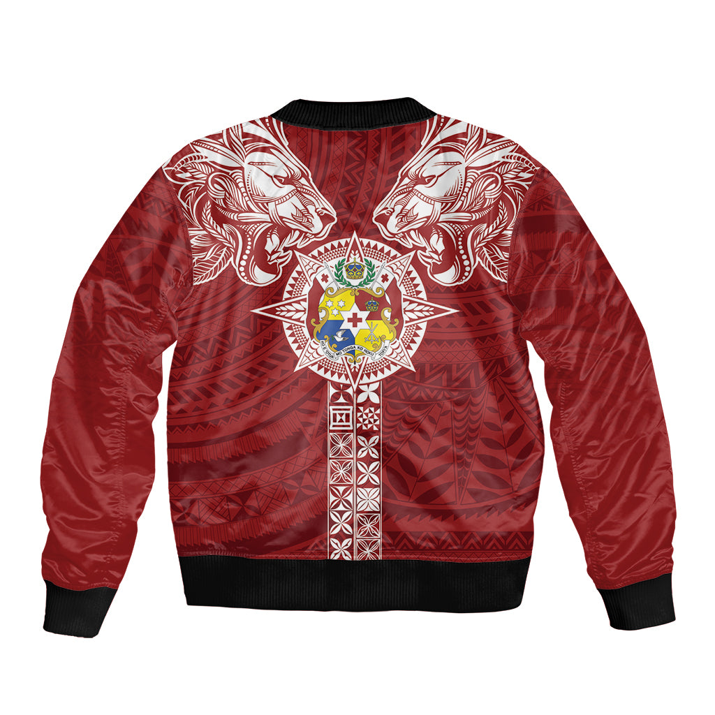 Tonga Independence Day Sleeve Zip Bomber Jacket Tongatapu Lion Ngatu Motifs LT7 - Polynesian Pride