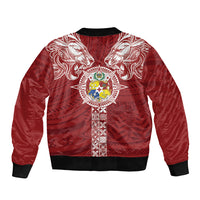 Tonga Independence Day Sleeve Zip Bomber Jacket Tongatapu Lion Ngatu Motifs LT7 - Polynesian Pride