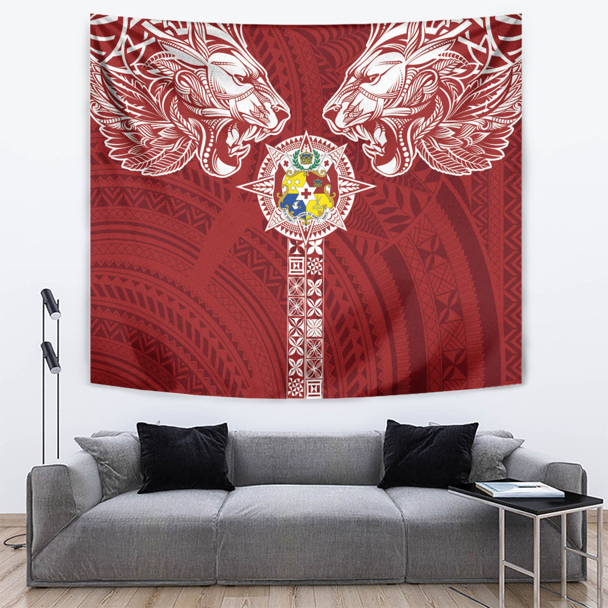 Tonga Independence Day Tapestry Tongatapu Lion Ngatu Motifs LT7 Red - Polynesian Pride