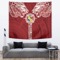 Tonga Independence Day Tapestry Tongatapu Lion Ngatu Motifs LT7 Red - Polynesian Pride