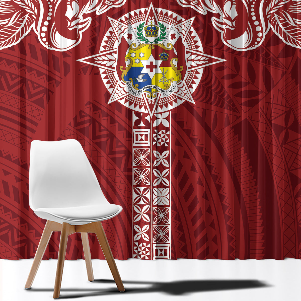Tonga Independence Day Window Curtain Tongatapu Lion Ngatu Motifs LT7 - Polynesian Pride