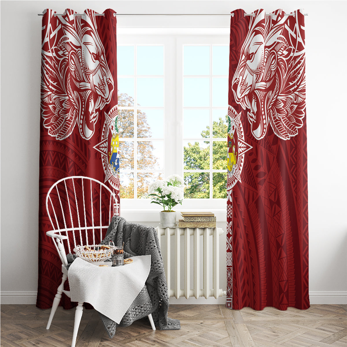 Tonga Independence Day Window Curtain Tongatapu Lion Ngatu Motifs LT7 - Polynesian Pride