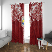 Tonga Independence Day Window Curtain Tongatapu Lion Ngatu Motifs LT7 With Grommets Red - Polynesian Pride