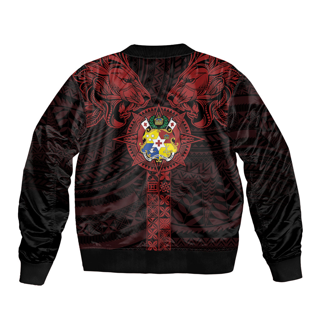 Tonga Independence Day Bomber Jacket Tongatapu Lion Ngatu Motifs Black Ver. LT7 - Polynesian Pride