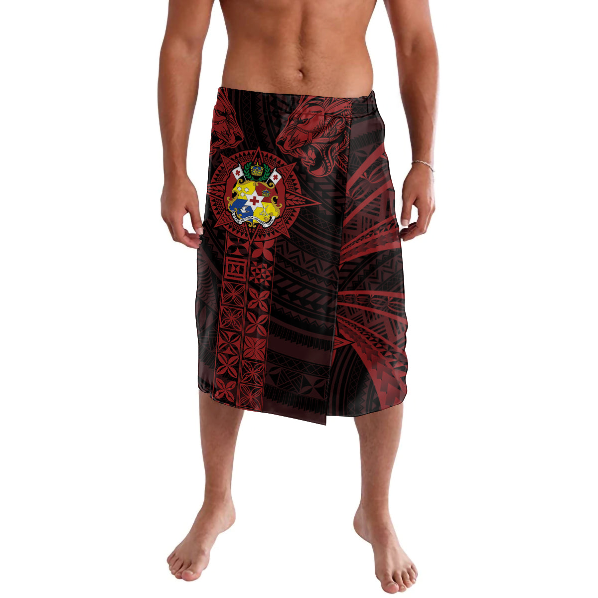 Tonga Independence Day Lavalava Tongatapu Lion Ngatu Motifs Black Ver. LT7 Black - Polynesian Pride