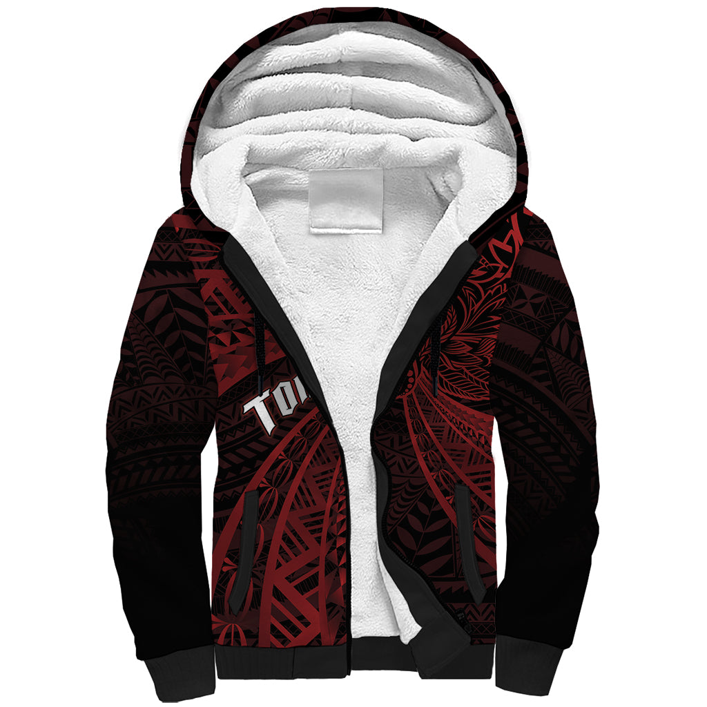 Tonga Independence Day Sherpa Hoodie Tongatapu Lion Ngatu Motifs Black Ver.