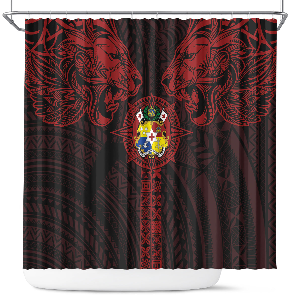Tonga Independence Day Shower Curtain Tongatapu Lion Ngatu Motifs Black Ver. LT7 Black - Polynesian Pride