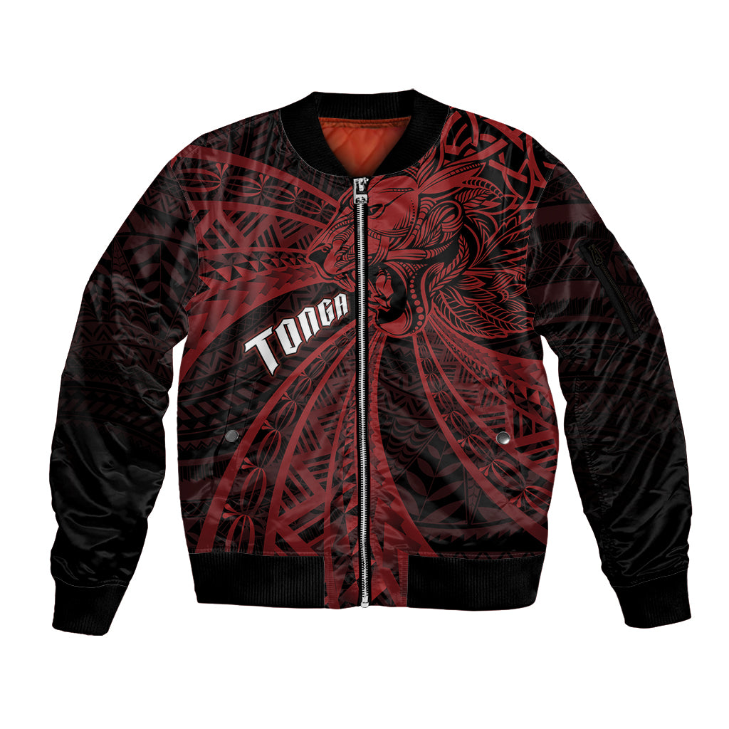 Tonga Independence Day Sleeve Zip Bomber Jacket Tongatapu Lion Ngatu Motifs Black Ver. LT7 Unisex Black - Polynesian Pride