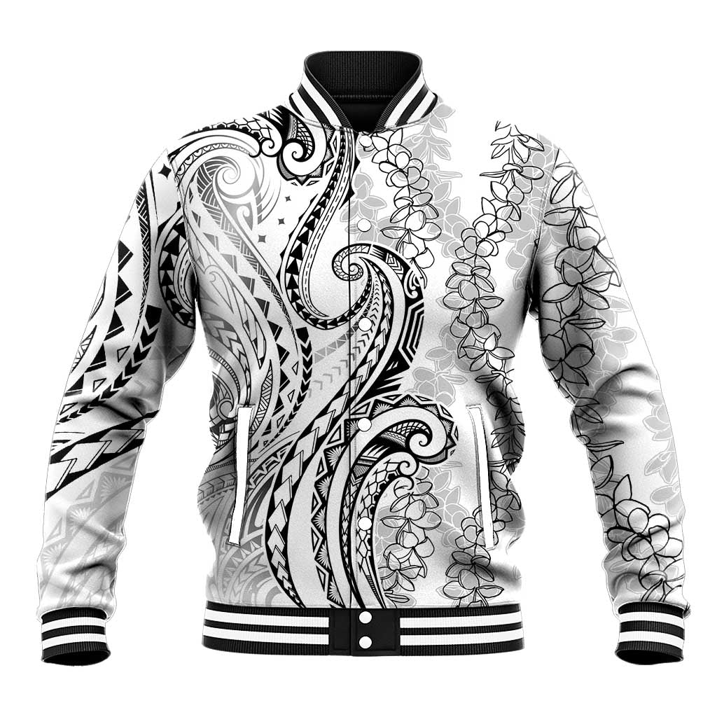 Polynesia Plumeria Lei Baseball Jacket White Curves Motif LT7 Unisex White - Polynesian Pride