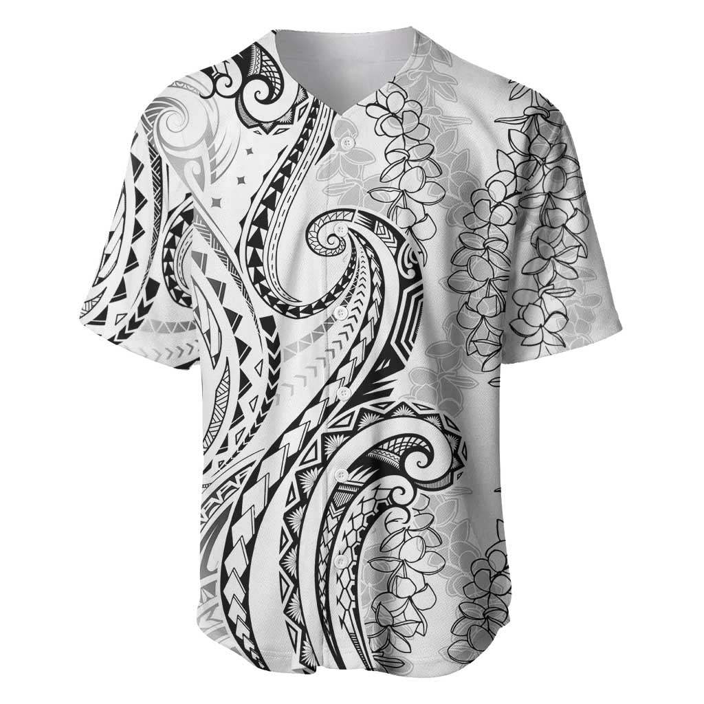 Polynesia Plumeria Lei Baseball Jersey White Curves Motif LT7 White - Polynesian Pride