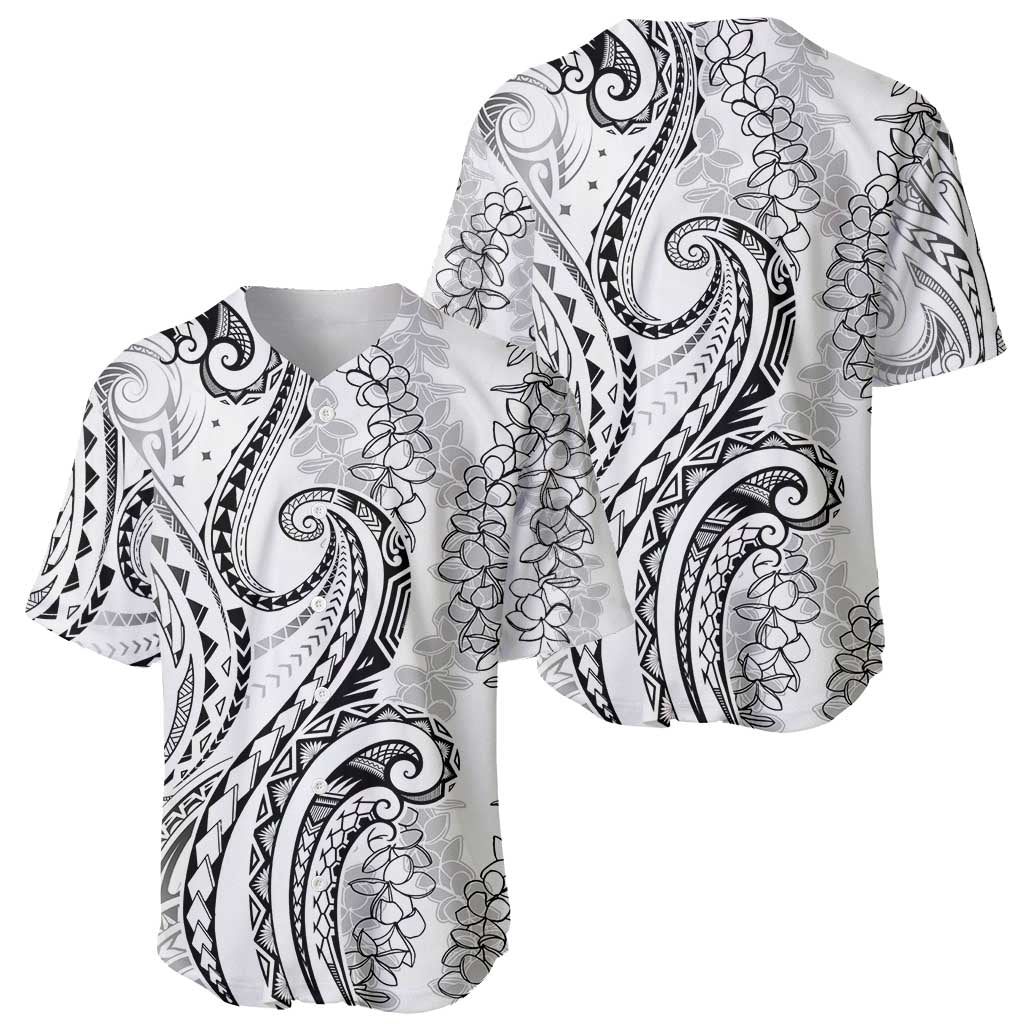 Polynesia Plumeria Lei Baseball Jersey White Curves Motif LT7 - Polynesian Pride