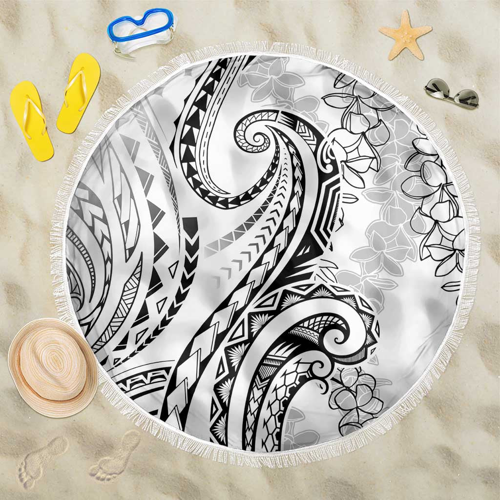 Polynesia Plumeria Lei Beach Blanket White Curves Motif LT7 One Size 150cm White - Polynesian Pride