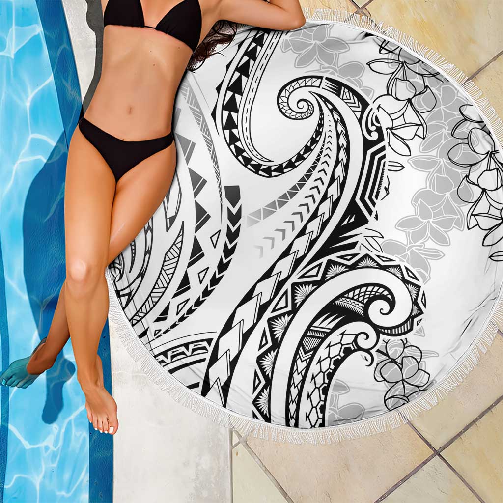 Polynesia Plumeria Lei Beach Blanket White Curves Motif LT7 - Polynesian Pride