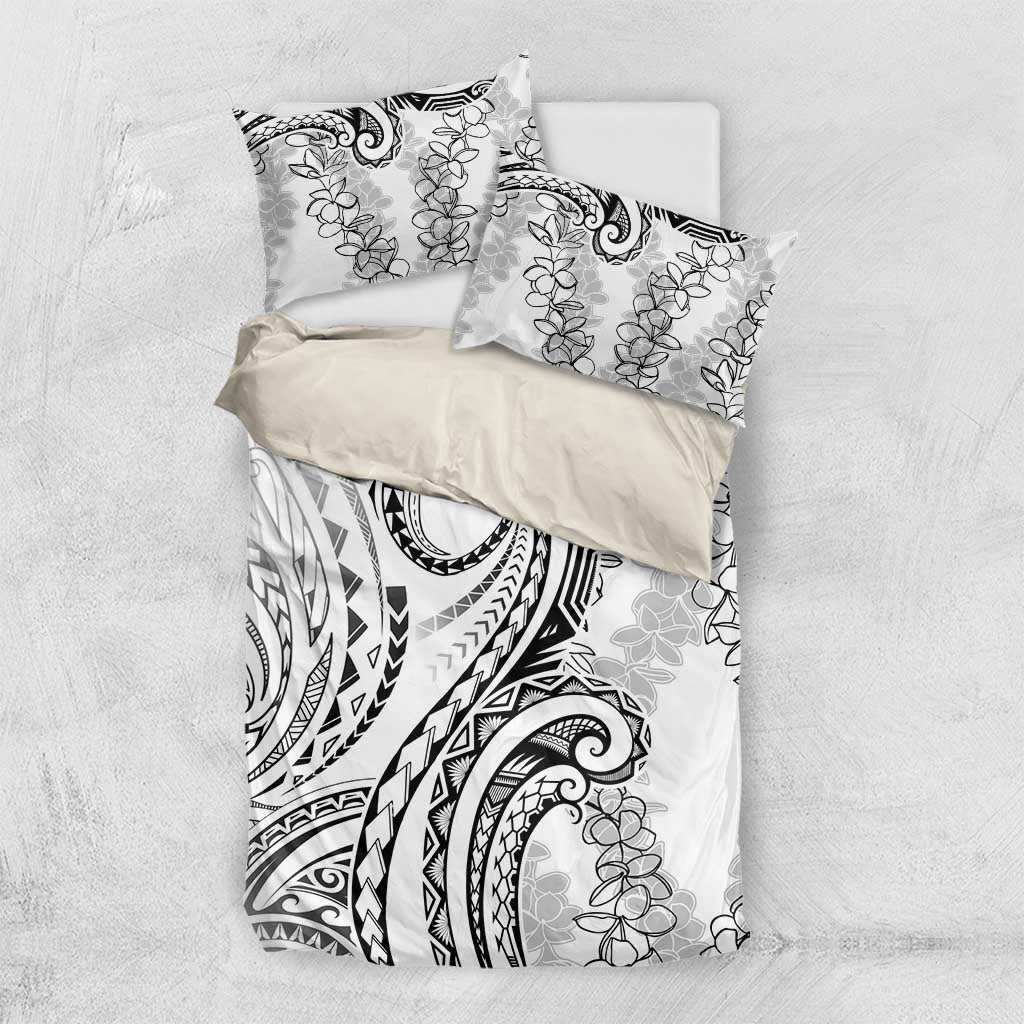 Polynesia Plumeria Lei Bedding Set White Curves Motif LT7 US Twin 172cm x 218cm White - Polynesian Pride