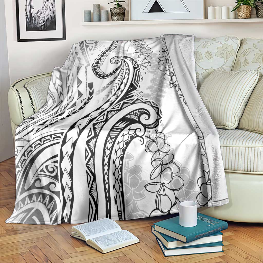 Polynesia Plumeria Lei Blanket White Curves Motif LT7 White - Polynesian Pride