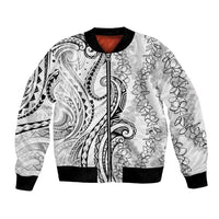 Polynesia Plumeria Lei Bomber Jacket White Curves Motif LT7 Unisex White - Polynesian Pride