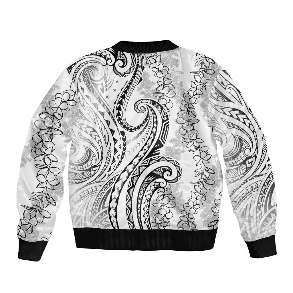 Polynesia Plumeria Lei Bomber Jacket White Curves Motif LT7 - Polynesian Pride