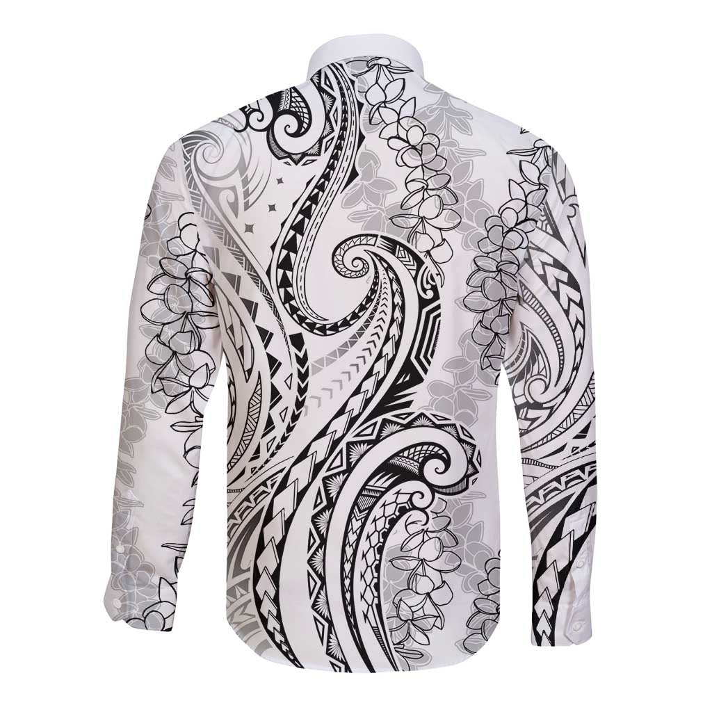 Polynesia Plumeria Lei Long Sleeve Button Shirt White Curves Motif LT7 - Polynesian Pride