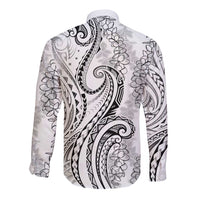 Polynesia Plumeria Lei Long Sleeve Button Shirt White Curves Motif LT7 - Polynesian Pride