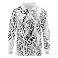 Polynesia Plumeria Lei Long Sleeve Polo Shirt White Curves Motif LT7 White - Polynesian Pride