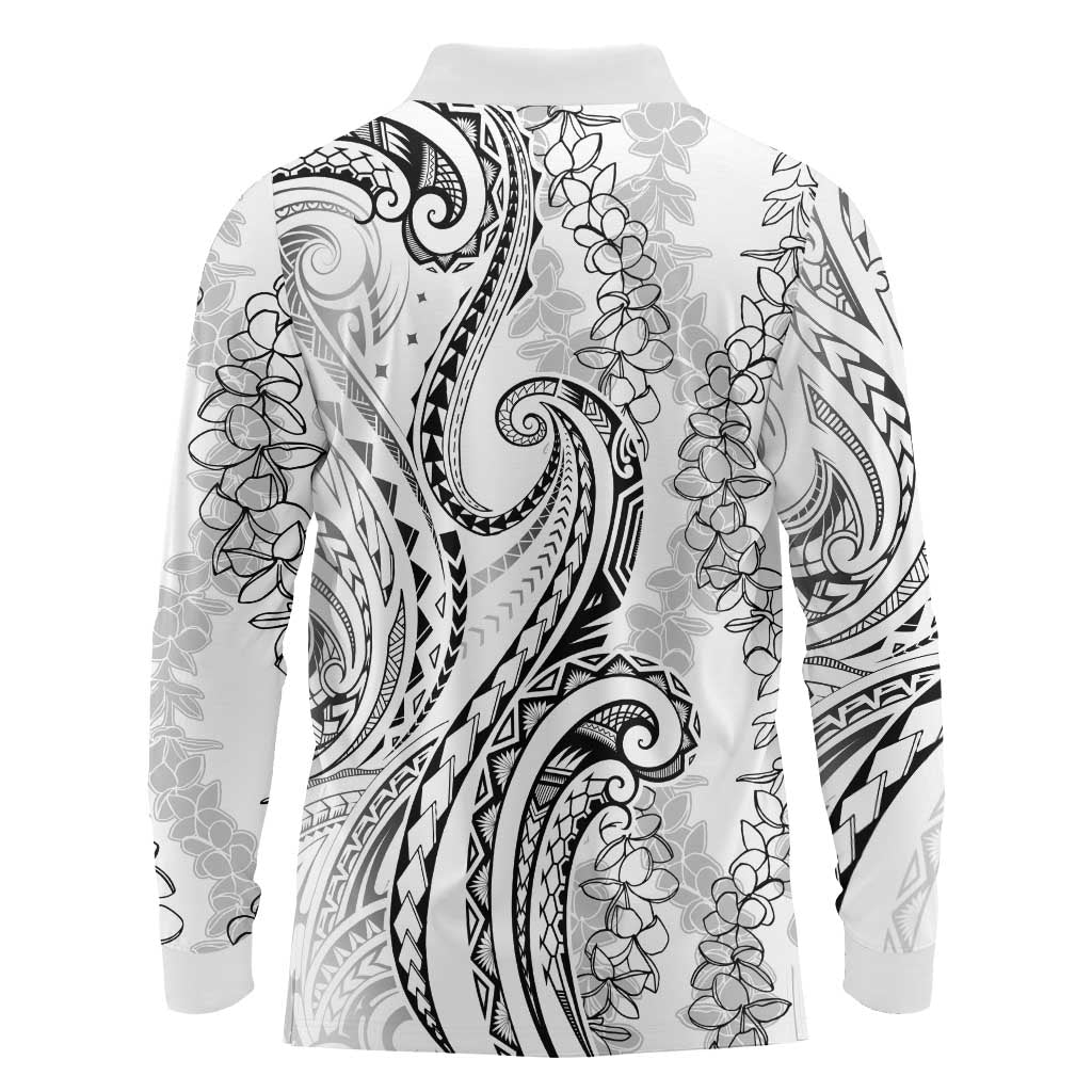 Polynesia Plumeria Lei Long Sleeve Polo Shirt White Curves Motif LT7 - Polynesian Pride