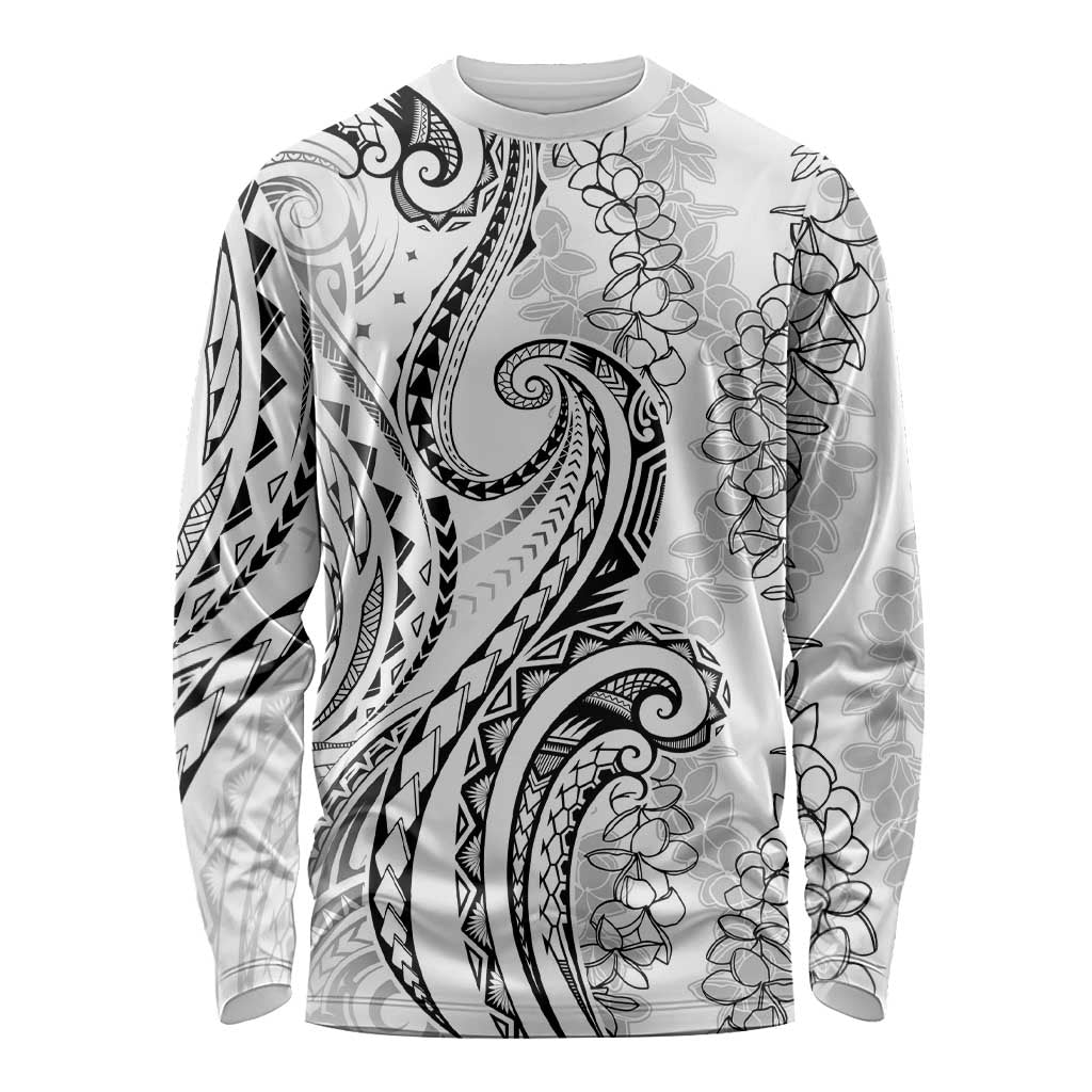 Polynesia Plumeria Lei Long Sleeve Shirt White Curves Motif LT7 Unisex White - Polynesian Pride