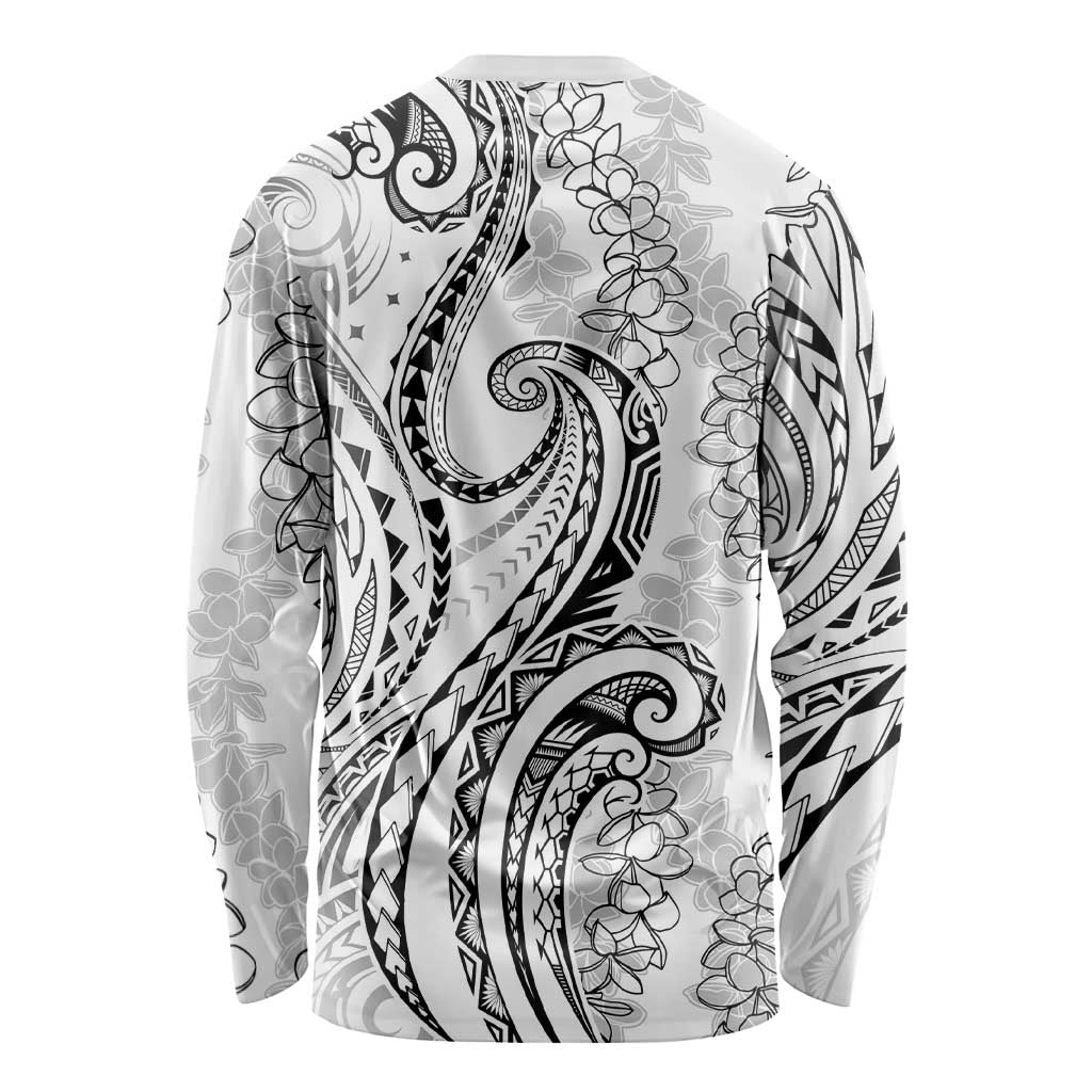 Polynesia Plumeria Lei Long Sleeve Shirt White Curves Motif LT7 - Polynesian Pride