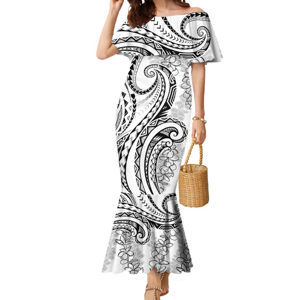 Polynesia Plumeria Lei Mermaid Dress White Curves Motif LT7 Women White - Polynesian Pride
