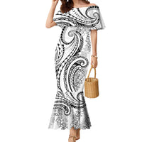 Polynesia Plumeria Lei Mermaid Dress White Curves Motif LT7 Women White - Polynesian Pride