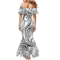 Polynesia Plumeria Lei Mermaid Dress White Curves Motif LT7 - Polynesian Pride