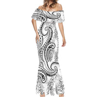 Polynesia Plumeria Lei Mermaid Dress White Curves Motif LT7 - Polynesian Pride