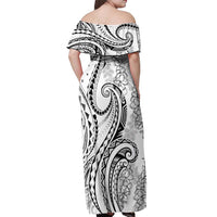 Polynesia Plumeria Lei Off Shoulder Maxi Dress White Curves Motif LT7 - Polynesian Pride