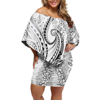 Polynesia Plumeria Lei Off Shoulder Short Dress White Curves Motif LT7 Women White - Polynesian Pride