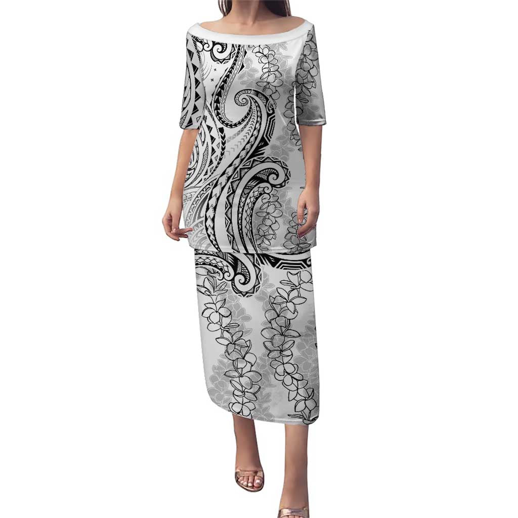 Polynesia Plumeria Lei Puletasi White Curves Motif LT7 Long Dress White - Polynesian Pride