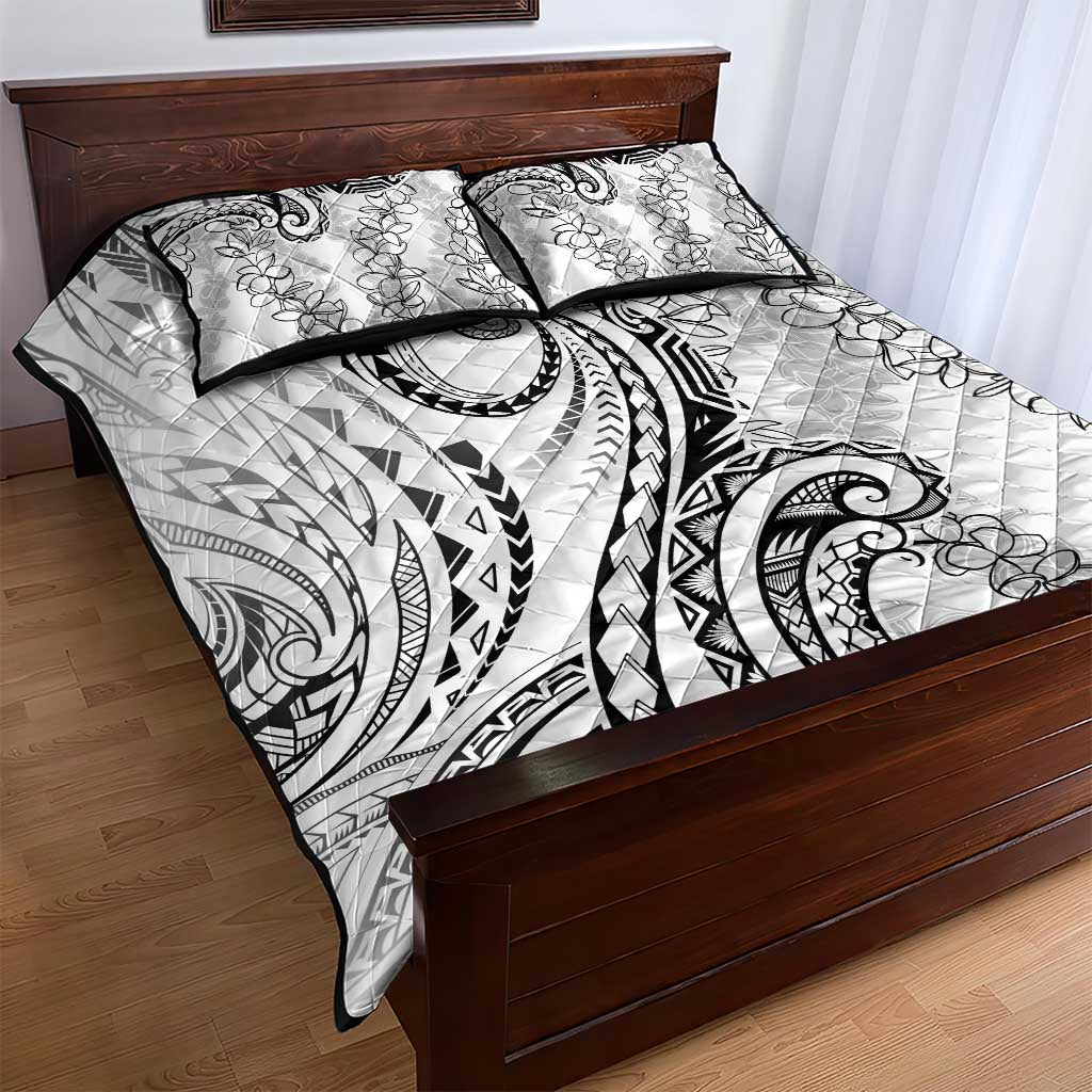 Polynesia Plumeria Lei Quilt Bed Set White Curves Motif LT7 - Polynesian Pride