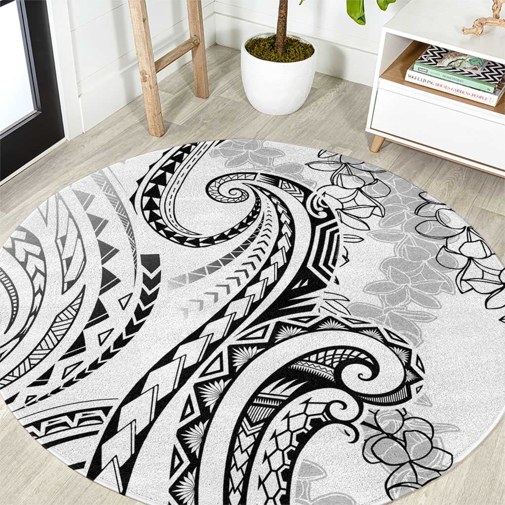Polynesia Plumeria Lei Round Carpet White Curves Motif LT7 White - Polynesian Pride