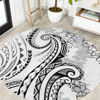 Polynesia Plumeria Lei Round Carpet White Curves Motif LT7 White - Polynesian Pride