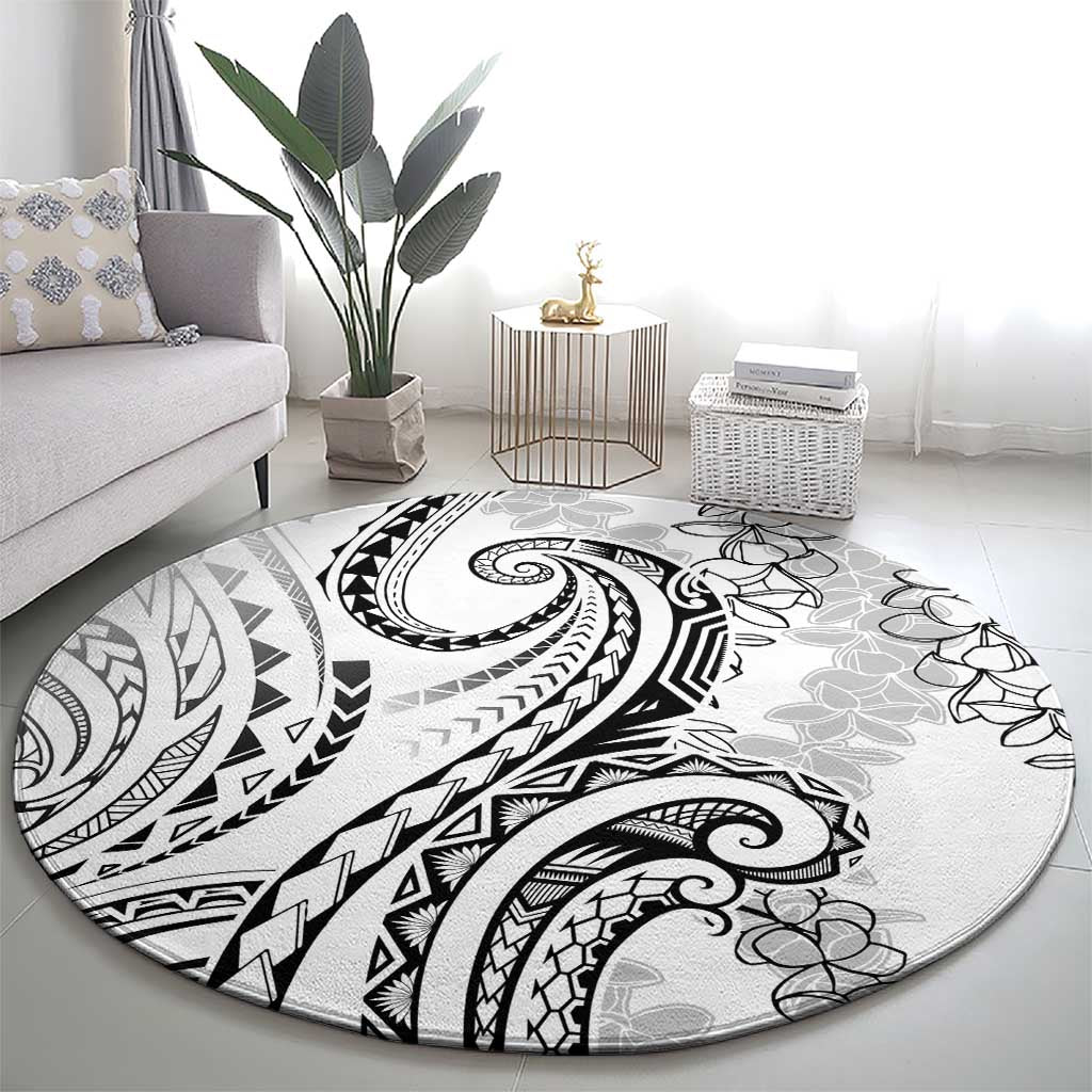 Polynesia Plumeria Lei Round Carpet White Curves Motif LT7 - Polynesian Pride