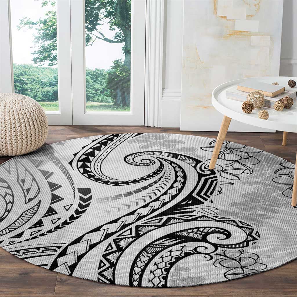 Polynesia Plumeria Lei Round Carpet White Curves Motif LT7 - Polynesian Pride