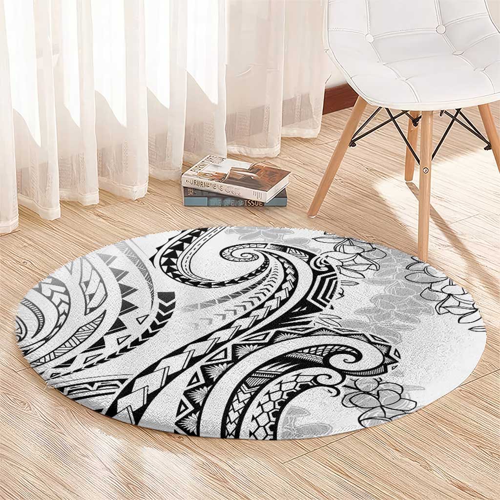 Polynesia Plumeria Lei Round Carpet White Curves Motif LT7 - Polynesian Pride